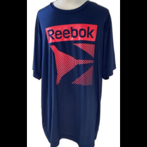 Reebok T-Shirt Men’s Size XL Color Navy Red Graphic Polyester Spandex Blend